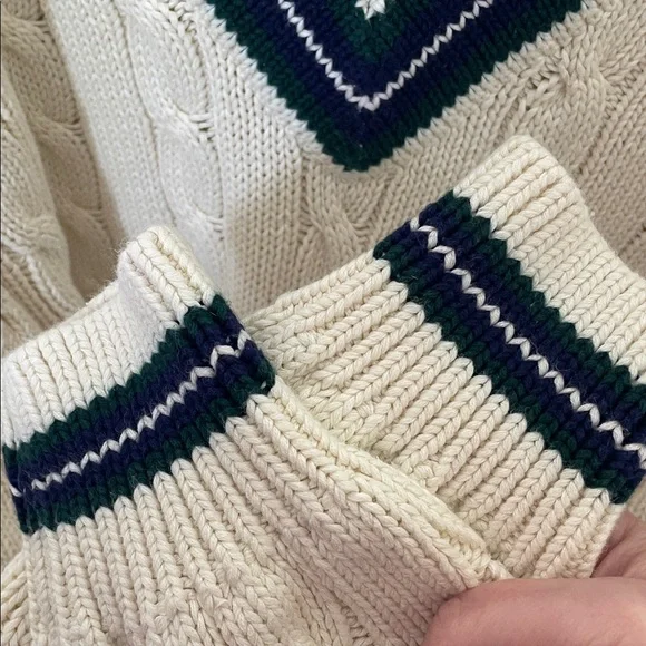 Vintage Evergreen Heavyweight Cream Cable Knit Sweater Large Preppy - Picture 4 of 5
